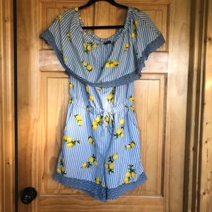 Lemon off of the shoulder romper